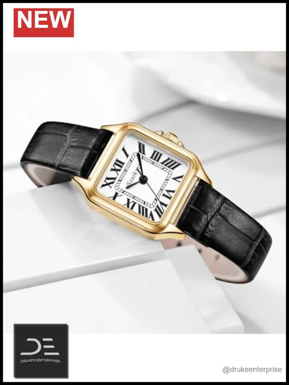 Square Roman Numeral Dress Watch with Stainless Steel Band